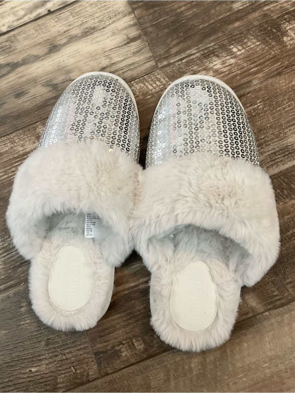 Target Silver Sequin Faux-Fur Slip-On Women's Slippers